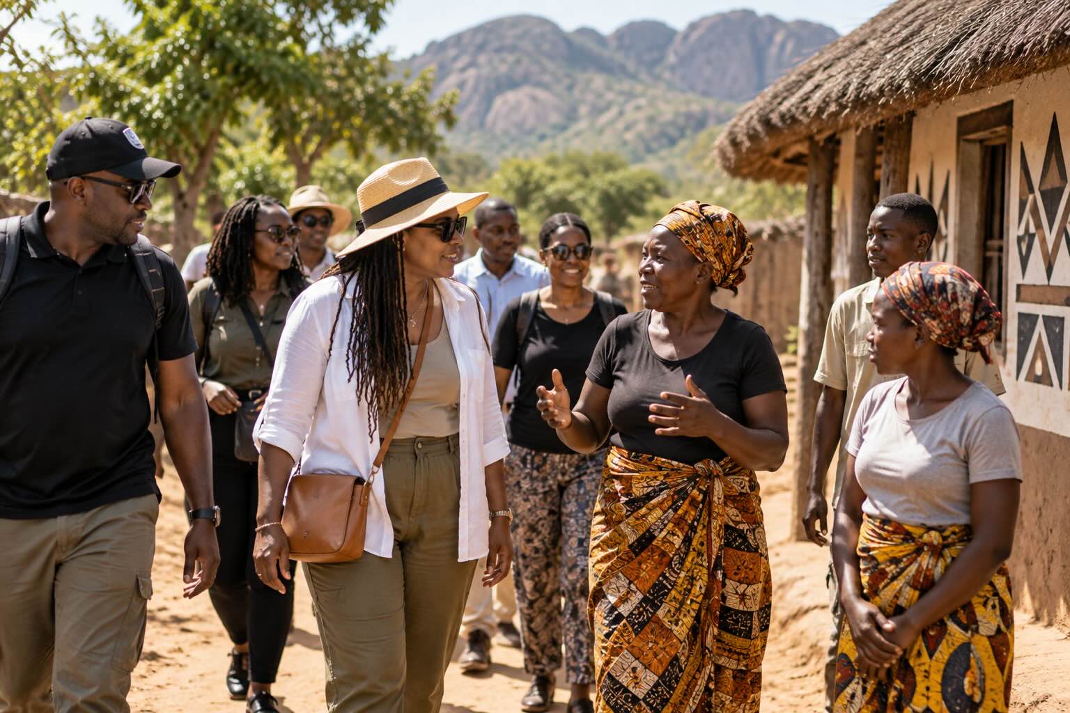 Visitors connecting with local community members during an immersion trip in Africa
